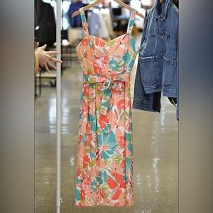 Julia Jordan Floral Print Belted Midi Dress Size 8 Square Neck Pockets NWT